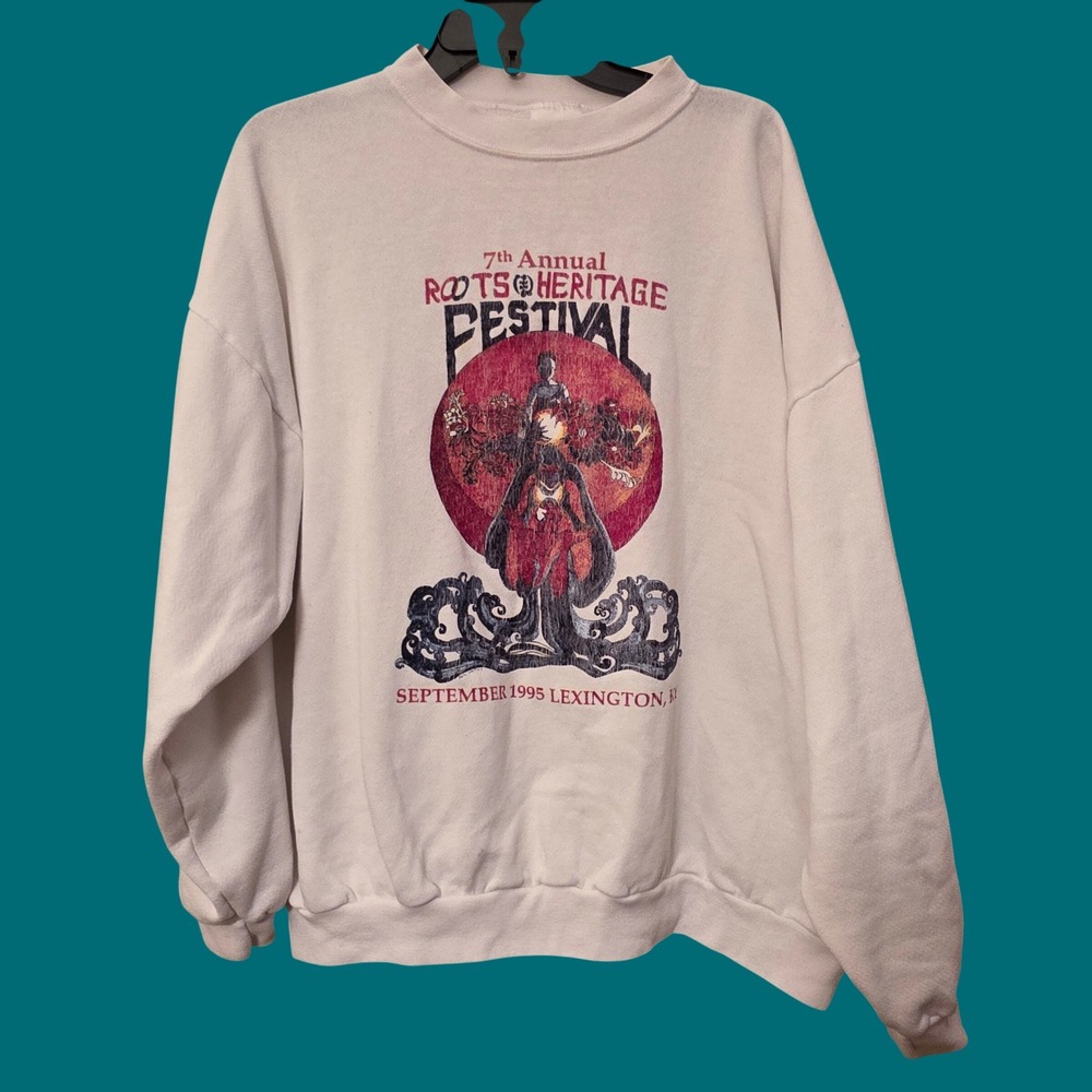 Vintage 1995 Roots Heritage Festival Tultex Sweatshirt 2XL Lexington KY White